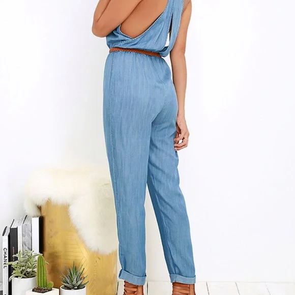 RVCA Be About It Lulu’s Blue Chambray Jumpsuit Size XS. - Picture 3 of 5